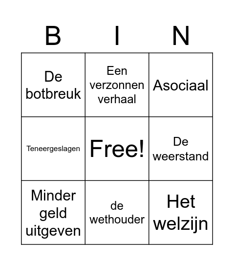 Taalverhaal blok 5 woorden Bingo Card