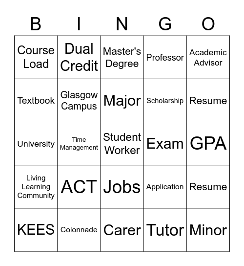 College 101 Bingo Card