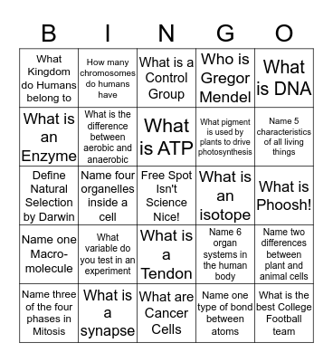 Biology Bingo Card