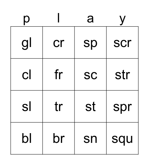 Beginning Blends Bingo Card