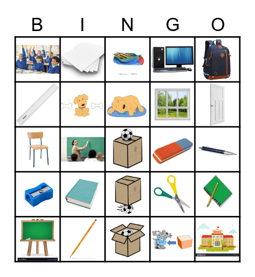 SCHOOL and PREPOSITIONS Bingo Card