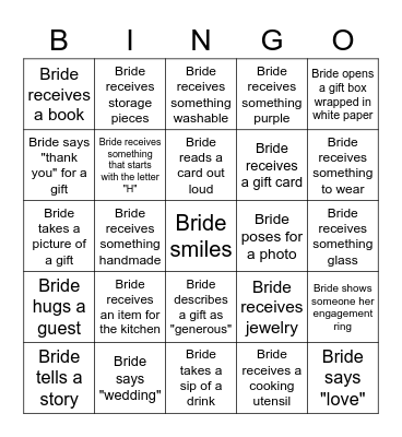 Bridal Shower Bingo Card