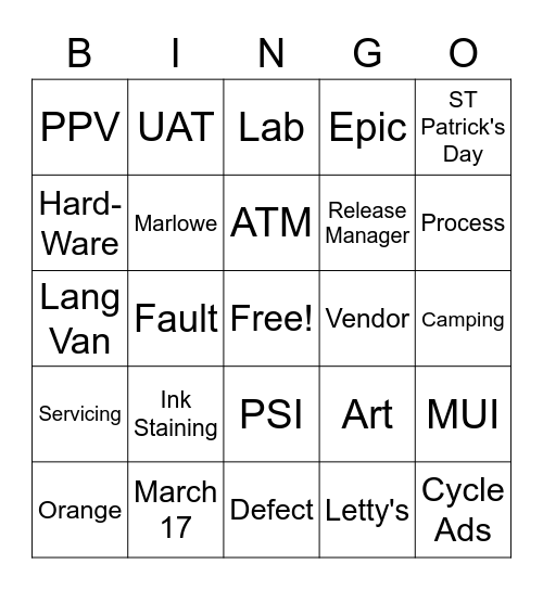 Jeff's 25th Work Anniversary Bingo Card