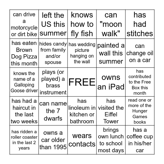 TES Bingo Card