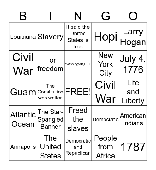 August 8, 2010 Bingo Card