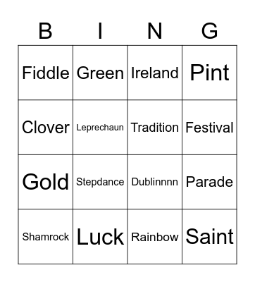 St. Patrick's Day Bingo Card