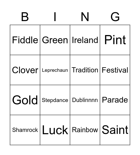 St. Patrick's Day Bingo Card