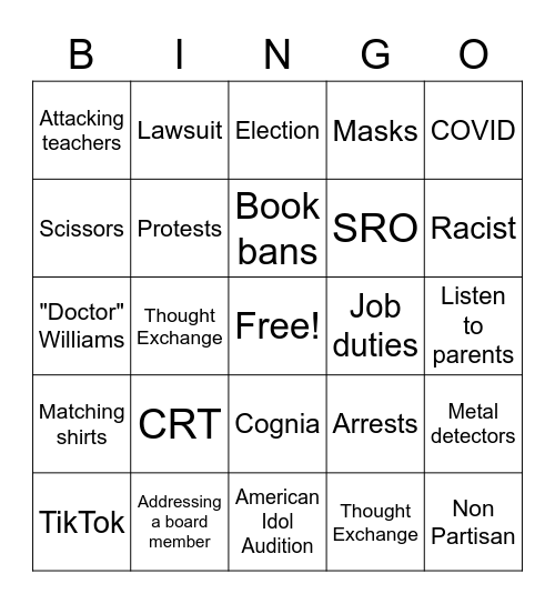 March 2020 GCPS Board Bingo Card