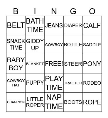 Cowboy Baby Bingo Card