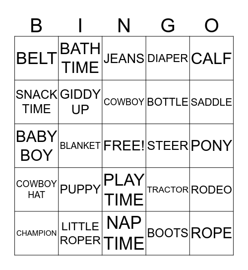 Cowboy Baby Bingo Card