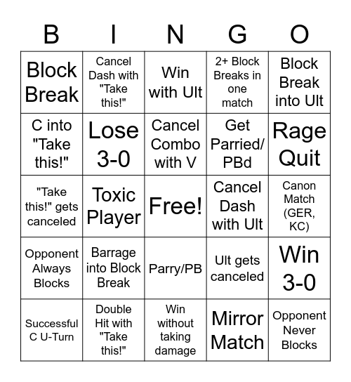 n the jojo game Sticky Fingers Board Bingo Card