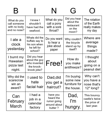Dad Joke Bingo Card