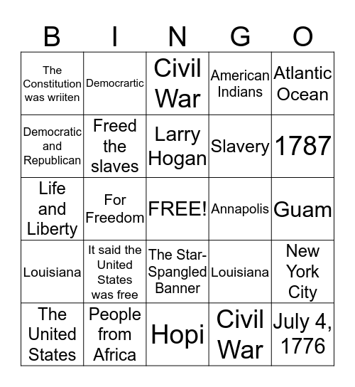 August 8, 2015 Bingo Card