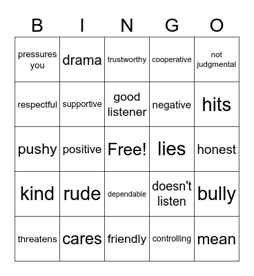 Friends or Foes? Bingo Card