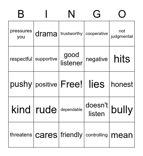 Friends or Foes? Bingo Card