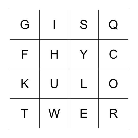 Letter Bingo (A - I) Bingo Card