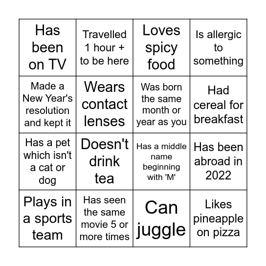 Find Someone Who... Bingo Card