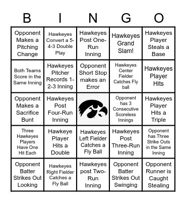 Hawkeyes Baseball Bingo Card