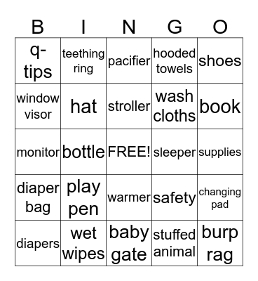 Baby Shower Bingo! Bingo Card