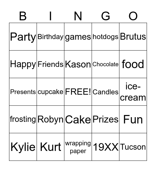 Birthday Bingo Card