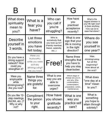 Recovery Bingo!! Bingo Card