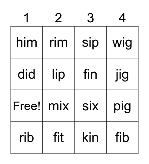 CVC Bingo (Short i) Bingo Card