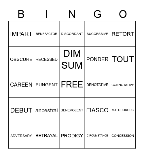 The Joy Luck Club Bingo Card