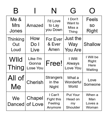 Amanda & Kenny's Love Songs Bingo Card