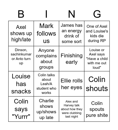 Colin Lectures Bingo Card