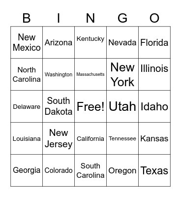 States Bingo for ERM Bingo Card