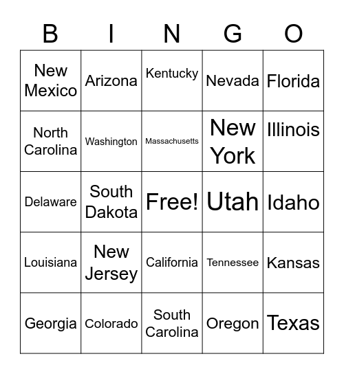 States Bingo for ERM Bingo Card