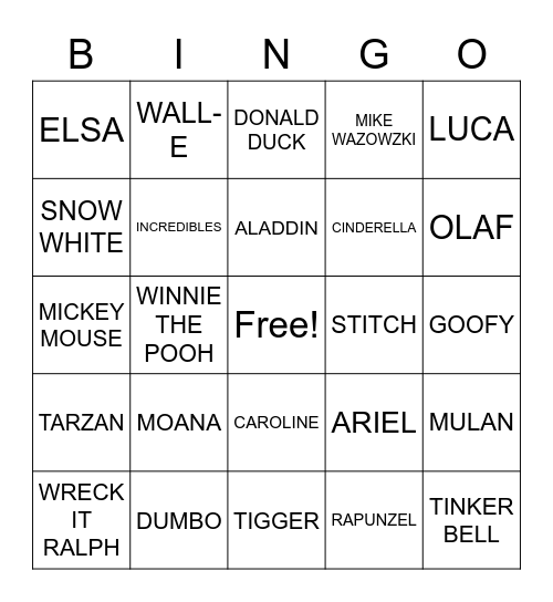 DISNEY BINGO Card