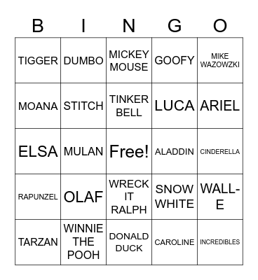 DISNEY BINGO Card