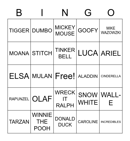 DISNEY BINGO Card