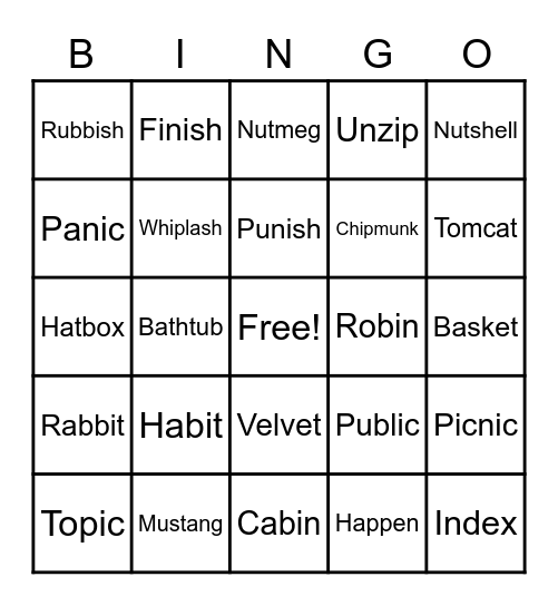 Wilson 3.1 Word Bingo Card