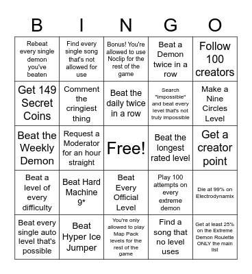GD Bingo Card