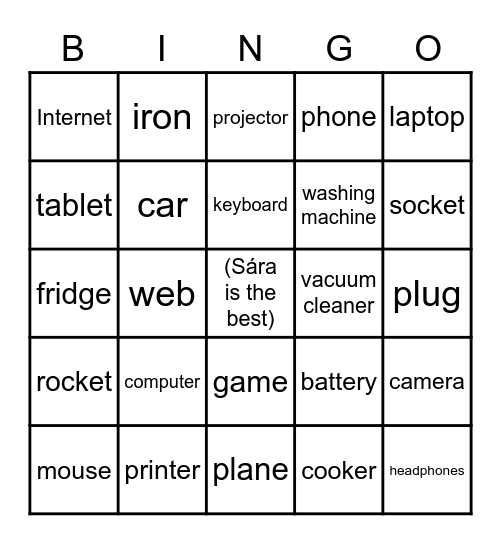 Technology Vocabulary Bingo Card