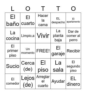 Realidades 1 Chapter 6B Bingo Card