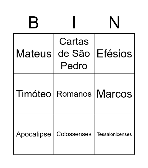 Novo Testamento Bingo Card