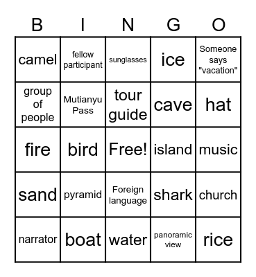 Explore: Virtual Vacation BINGO Card