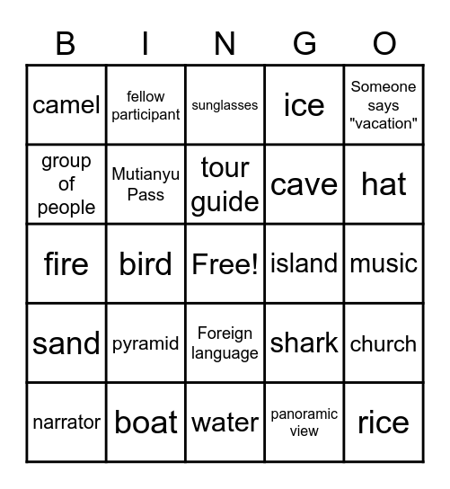 Explore: Virtual Vacation BINGO Card