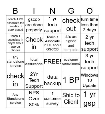 265 Geek Squad Bingo Card