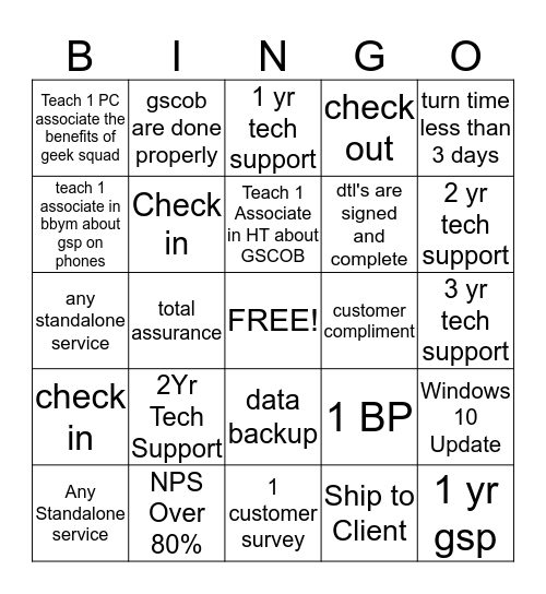 265 Geek Squad Bingo Card