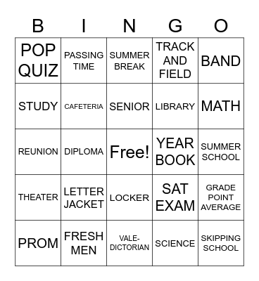 SCHOOL DAYS Bingo Card