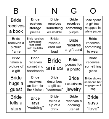 Bridal Shower Bingo Card