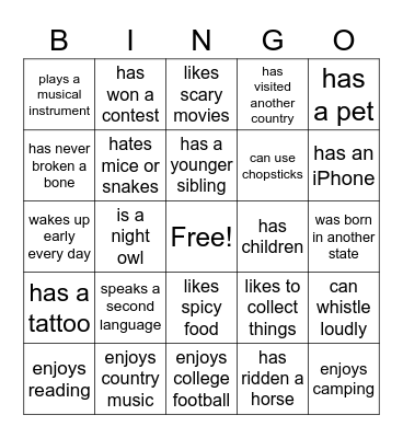 FIND SOMEONE WHO Bingo Card