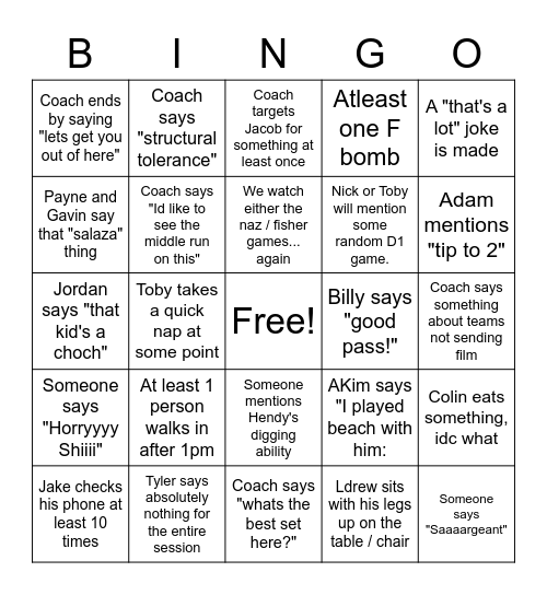 Video Bingo Card