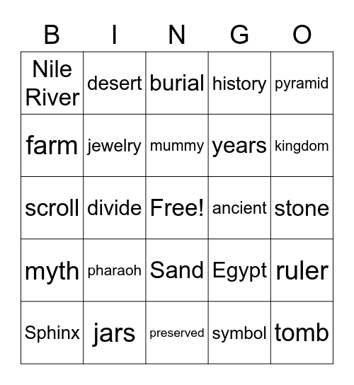 Ancient Egypt Bingo Card