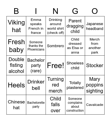 Epcot Bingo Card