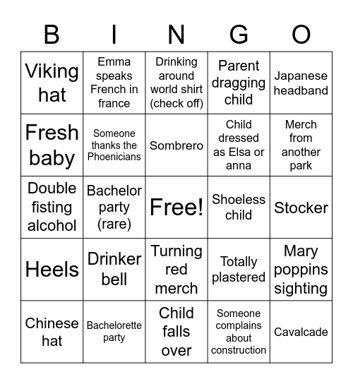 Epcot Bingo Card